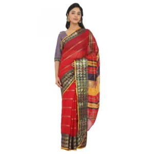 Women's Cotton Silk Saree With Blouse (Red, 5-6 Mtrs)