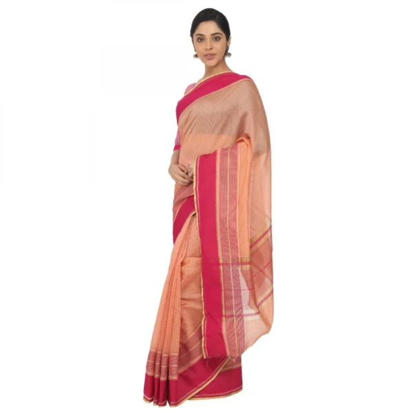Women's Silk Cotton Saree With Blouse (Light Orange, 5-6 Mtrs)