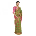Women's Cotton Silk Saree With Blouse (Green, 5-6 Mtrs)