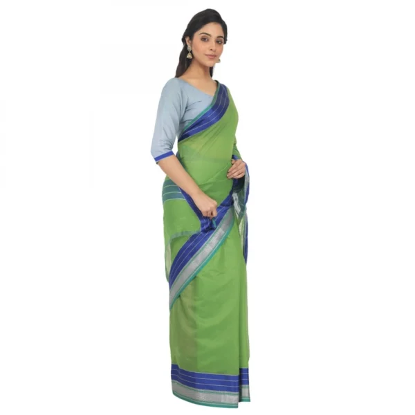 Women's Cotton Silk Saree With Blouse (Green, 5-6 Mtrs)