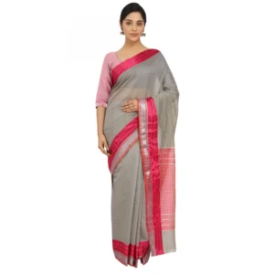 Women's Cotton Silk Saree With Blouse (Greay, 5-6 Mtrs)