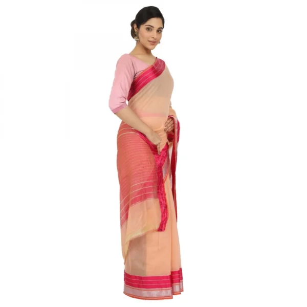 Women's Cotton Silk Saree With Blouse (Orange, 5-6 Mtrs)