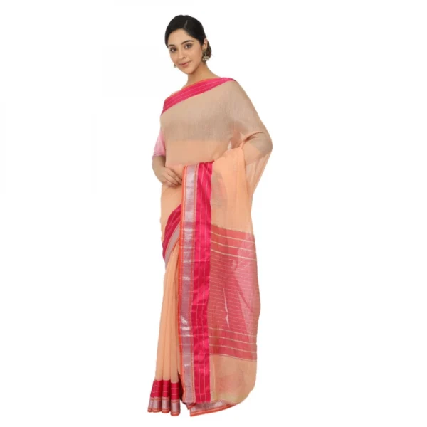 Women's Cotton Silk Saree With Blouse (Orange, 5-6 Mtrs)