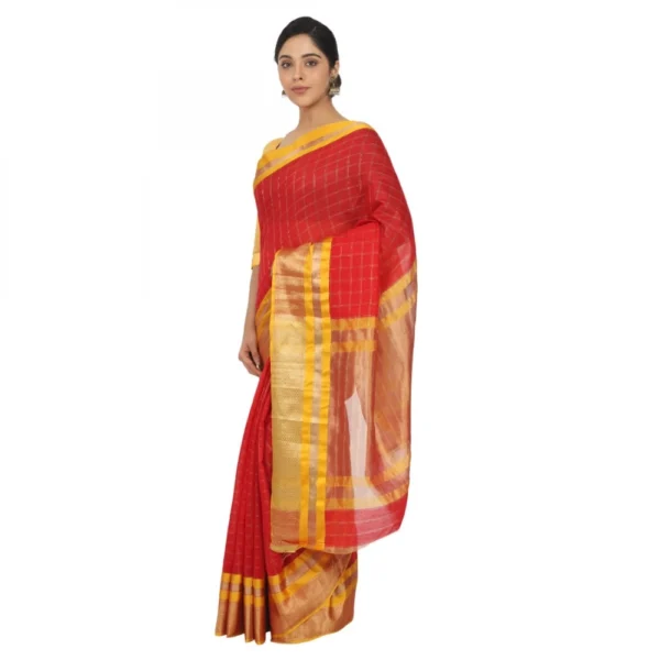 Women's Cotton Silk Saree With Blouse (Red, 5-6 Mtrs)