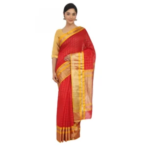 Women's Cotton Silk Saree With Blouse (Red, 5-6 Mtrs)