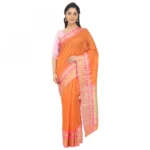 Women's Cotton Silk Saree With Blouse (Orange, 5-6 Mtrs)