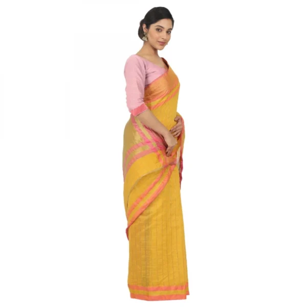 Women's Cotton Silk Saree With Blouse (Yellow, 5-6 Mtrs)