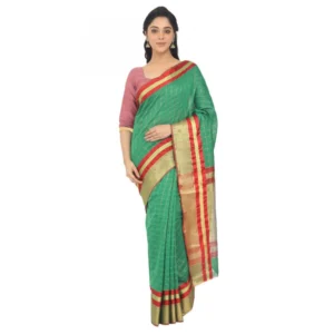 Women's Cotton Silk Saree With Blouse (Green, 5-6 Mtrs)
