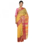 Women's Cotton Silk Saree With Blouse (Yellow, 5-6 Mtrs)