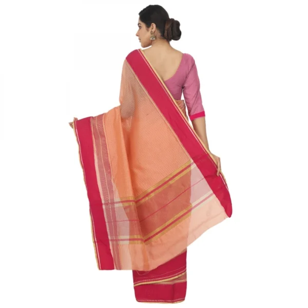 Women's Silk Cotton Saree With Blouse (Light Orange, 5-6 Mtrs)