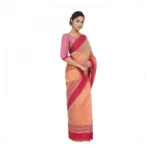 Women's Silk Cotton Saree With Blouse (Light Orange, 5-6 Mtrs)