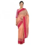 Women's Silk Cotton Saree With Blouse (Light Orange, 5-6 Mtrs)