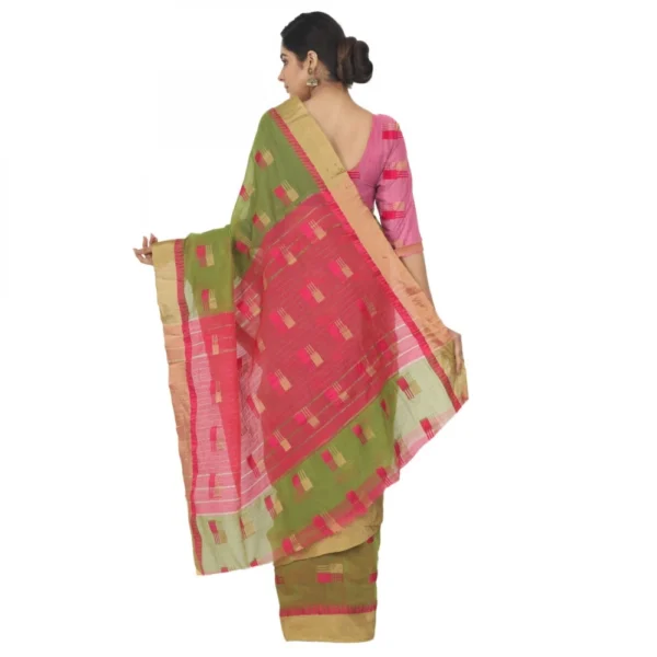 Women's Cotton Silk Saree With Blouse (Green, 5-6 Mtrs)