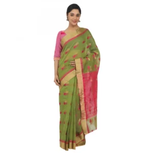 Women's Cotton Silk Saree With Blouse (Green, 5-6 Mtrs)