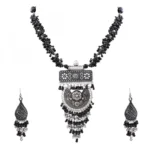 Silver Antique German Oxidized Silver Plated Tribal Afghani Necklace With Earrings Set For Women