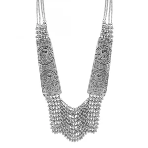 Antique Oxidised Silver Side Pendant Ghungroo Beads Designer Necklace Jewellery Set For Women