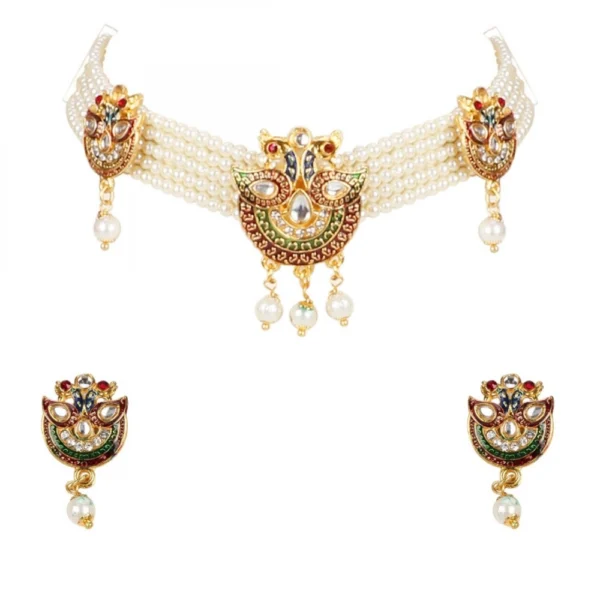 Gold Plated Choker Gold Plated Jadau Necklace Set For Women