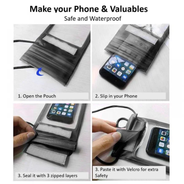 Generic Pack Of_3 Waterproof Bag Pouch For Phones Touch Sensitive Transparent Cover (Color: Assorted)