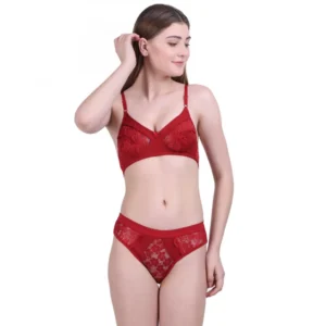 Women's Cotton Bra And Panty Set (Material: Cotton (Color: Mehroon)