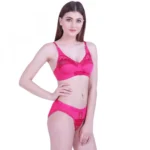 Women's Cotton Bra And Panty Set (Material: Cotton (Color: Dark Pink)
