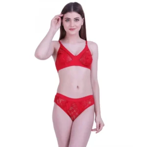Women's Cotton Bra And Panty Set (Material: Cotton (Color: Red)