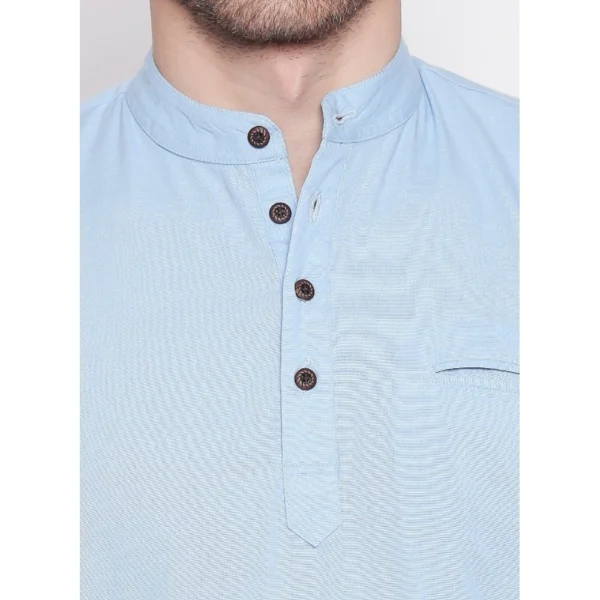 Men's Cotton Casual Short Cross Kurta Shirt (Material: Cotton, (Color:Light Blue)