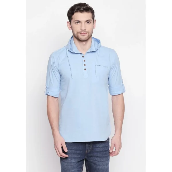 Men's Cotton Casual Short Cross Kurta Shirt (Material: Cotton, (Color:Light Blue)