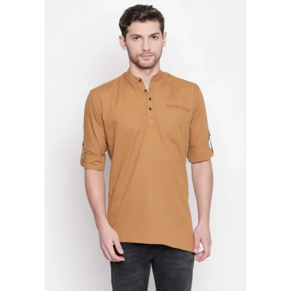 Men's Cotton Casual Short Cross Kurta Shirt (Material: Cotton, (Color:Brown)