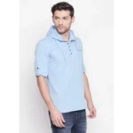 Men's Cotton Casual Short Cross Kurta Shirt (Material: Cotton, (Color:Light Blue)