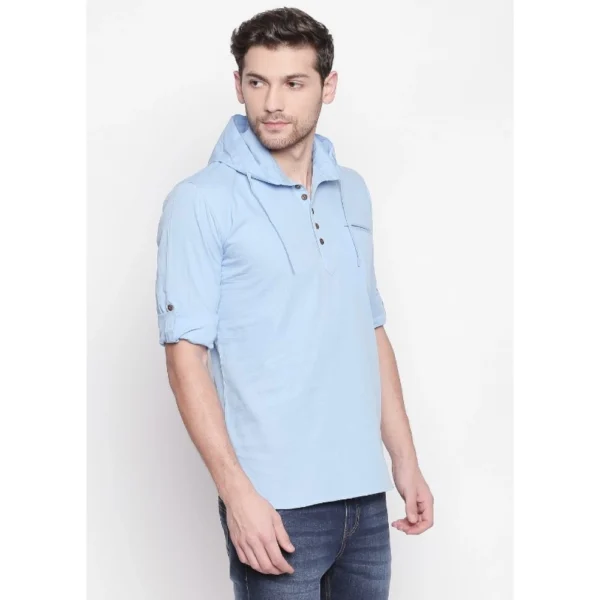Men's Cotton Casual Short Cross Kurta Shirt (Material: Cotton, (Color:Light Blue)