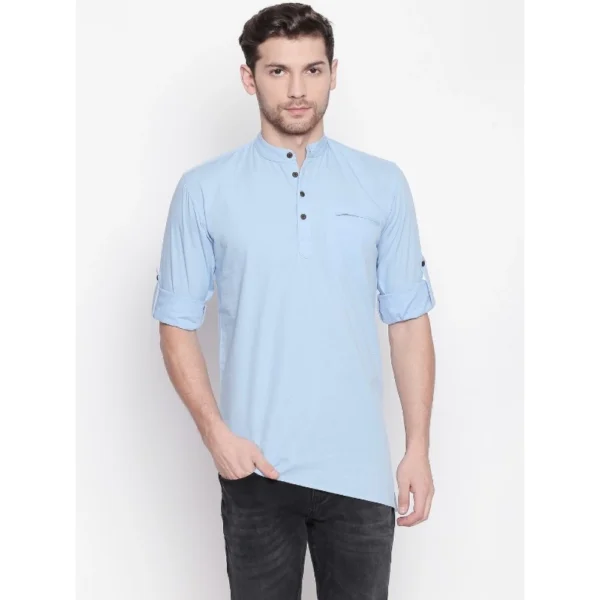Men's Cotton Casual Short Cross Kurta Shirt (Material: Cotton, (Color:Light Blue)