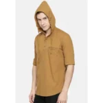 Men's Cotton Casual Short Cross Kurta Shirt (Material: Cotton, (Color:Cream)