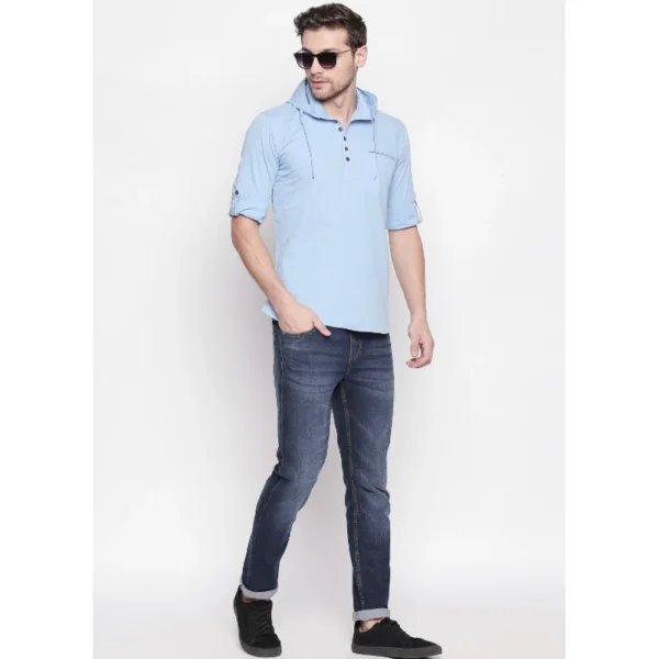 Men's Cotton Casual Short Cross Kurta Shirt (Material: Cotton, (Color:Light Blue)