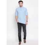 Men's Cotton Casual Short Cross Kurta Shirt (Material: Cotton, (Color:Light Blue)