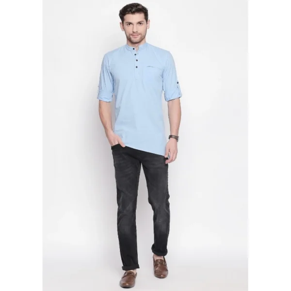 Men's Cotton Casual Short Cross Kurta Shirt (Material: Cotton, (Color:Light Blue)
