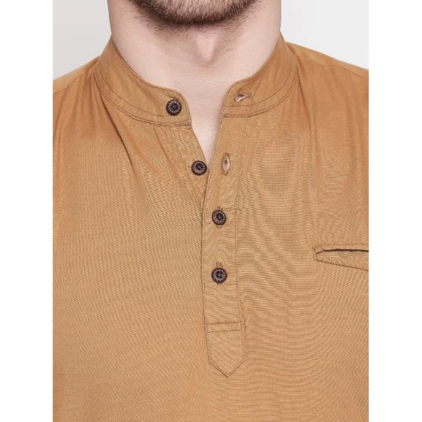 Men's Cotton Casual Short Cross Kurta Shirt (Material: Cotton, (Color:Brown)