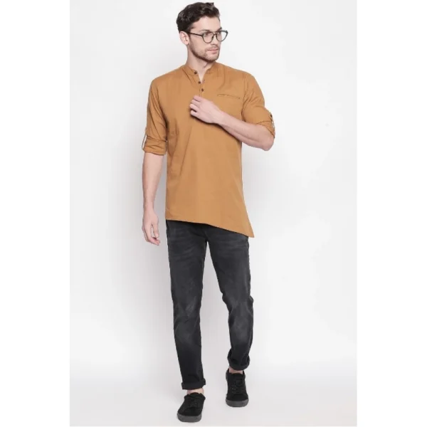 Men's Cotton Casual Short Cross Kurta Shirt (Material: Cotton, (Color:Brown)
