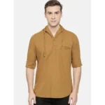 Men's Cotton Casual Short Cross Kurta Shirt (Material: Cotton, (Color:Cream)