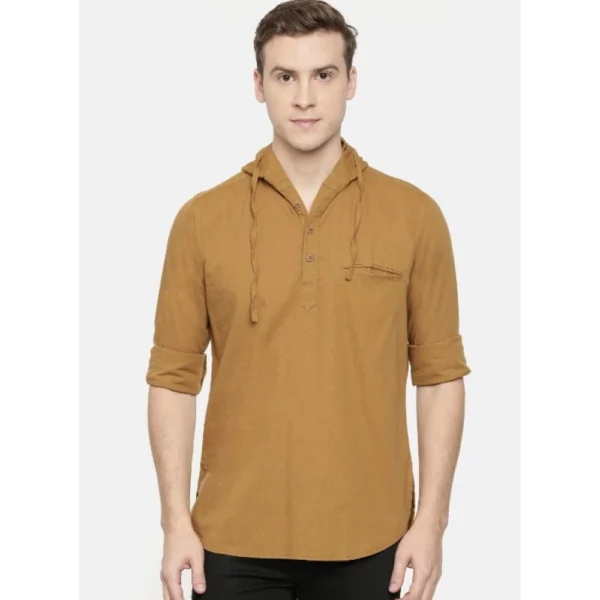 Men's Cotton Casual Short Cross Kurta Shirt (Material: Cotton, (Color:Cream)