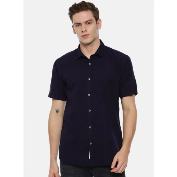 Men's Cotton Slim Fit Casual Shirt (Material: Cotton, (Color:Navy blue)