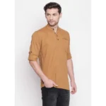Men's Cotton Casual Short Cross Kurta Shirt (Material: Cotton, (Color:Brown)
