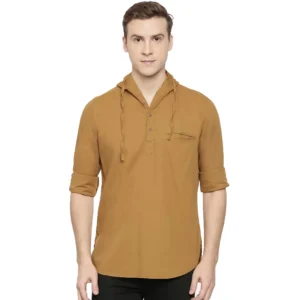 Men's Cotton Casual Short Cross Kurta Shirt (Material: Cotton, (Color:Cream)