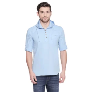 Men's Cotton Casual Short Cross Kurta Shirt (Material: Cotton, (Color:Light Blue)
