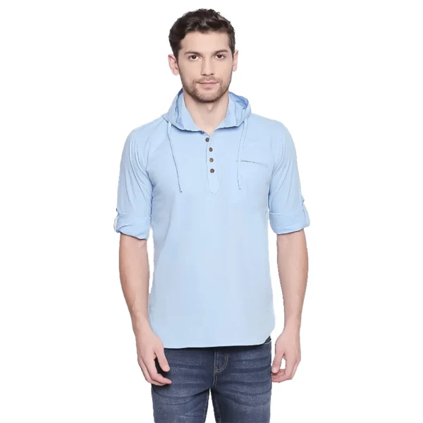 Men's Cotton Casual Short Cross Kurta Shirt (Material: Cotton, (Color:Light Blue)