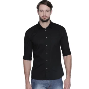 Men's Cotton Slim Fit Casual Shirt (Material: Cotton, (Color:Black)