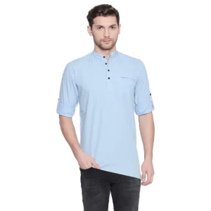 Men's Cotton Casual Short Cross Kurta Shirt (Material: Cotton, (Color:Light Blue)