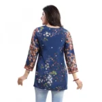 Women's Quarter Sleeve Faux Crepe Printed Short Kurti Tunic Top (Color:Pastel)