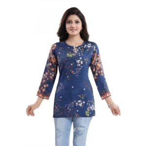Women's Quarter Sleeve Faux Crepe Printed Short Kurti Tunic Top (Color:Pastel)