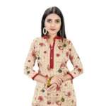 Banarasi Silk Unstitched Salwar-Suit Material Premium Quality With Dupatta (Color: Cream,Red)