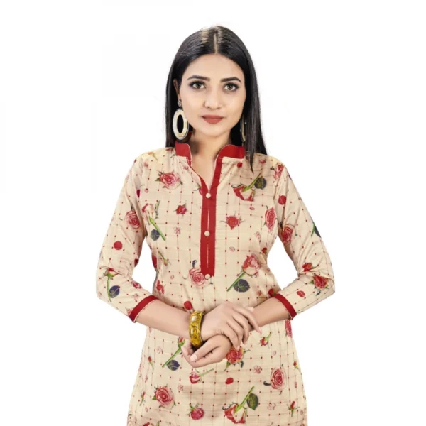 Banarasi Silk Unstitched Salwar-Suit Material Premium Quality With Dupatta (Color: Cream,Red)